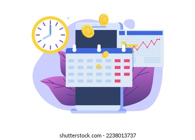 Payday loans monthly salary online, calendar money concept. Vector illustration.