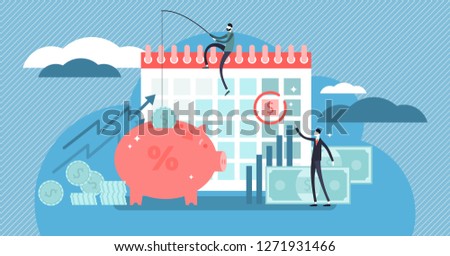 Payday loans vector illustration. Flat tiny persons concept with small, short-term unsecured loan for money problems situations. Bank service for temporary income budget crisis till monthly salary.