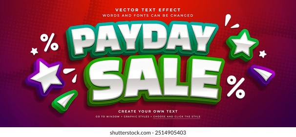 Efeito de texto de venda de Payday em plano de fundo abstrato, estilo gráfico de vetor de promoção de desconto