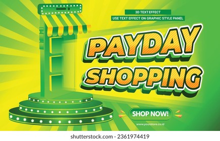 PAYDAY SHOPPING 3D TEXT EFFECT VECTOR SPECIAL OFFER CASHBACK BIG SALE TEN PERCENT PROMO DISCOUNT FLYER AND BANNER SOCIAL MEDIA BACKGROUND TEMPLATE