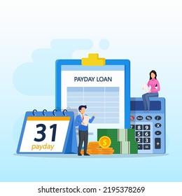 Payday Vector Concept. Business People Feeling Happy While Getting Money And Standing With Calendar And Alarm Clock