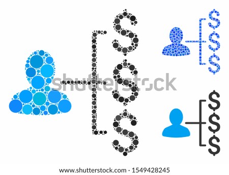 Payer relations mosaic of round dots in different sizes and color tints, based on payer relations icon. Vector round dots are composed into blue mosaic.