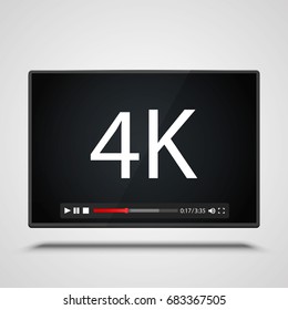 Payer video 4K frame on the white background. Vector illustration