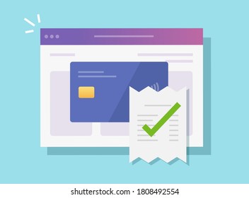 Paying bill online digital via bank credit card on web internet page vector, valid verified checkout concept, confirmed approved success electronic money payment invoice transaction, receipt check 