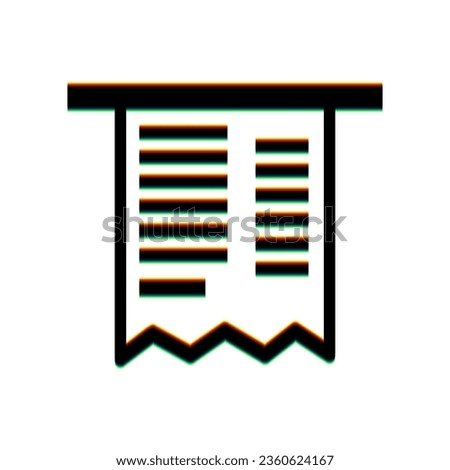 Paying bills concept. Black Icon with vertical effect of color edge aberration at white background. Illustration.