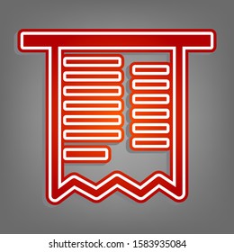 Paying bills concept. Flat red icon with linear white icon with gray shadow at grayish background. Illustration.