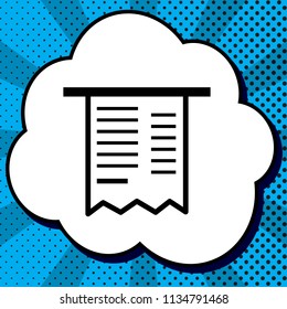 Paying bills concept. Payment of utility, bank, restaurant and other bills sign illustration. Vector. Black icon in bubble on blue pop-art background with rays.