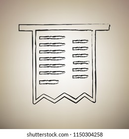 Paying bills concept. Payment of utility, bank, restaurant and other bills sign illustration. Vector. Brush drawed black icon at light brown background.