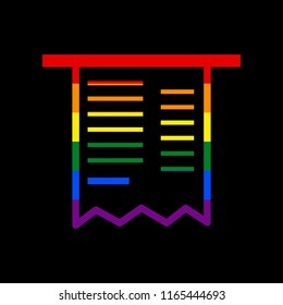 Paying bills concept. Payment of utility, bank, restaurant and other bills sign illustration. Vector. Icon with colors of LGBT flag at black background.