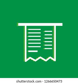 Paying bills concept. Payment of utility, bank, restaurant and other bills sign illustration. Vector. White flat icon with yellow striped shadow at green background.