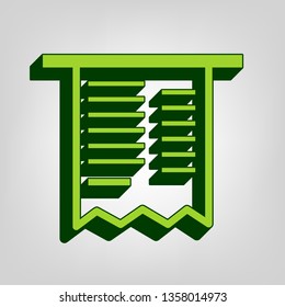 Paying bills concept. Payment of utility, bank, restaurant and other bills sign illustration. Vector. Yellow green solid icon with dark green external body at light colored background.