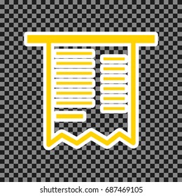 Paying bills concept. Payment of utility, bank, restaurant and other bills sign illustration. Vector. Yellow icon with white contour on dark transparent background.
