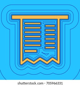 Paying bills concept. Vector. Sand color icon with black contour and equidistant blue contours like field at sky blue background. Like waves on map - island in ocean or sea.