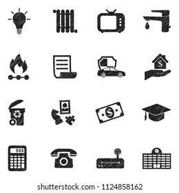 Paying Bills Icons. Black Scribble Design. Vector Illustration.