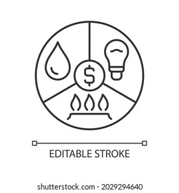 Paying bills linear icon. Utility cost. Payment for household expense. Financial literacy. Thin line customizable illustration. Contour symbol. Vector isolated outline drawing. Editable stroke