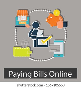 Paying bills online concept . Creative idea design use for your project. Flat vector illustration for web page, brochure or presentation.