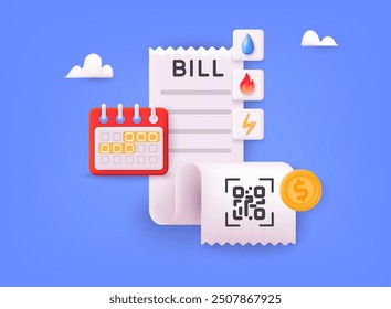 Paying bills. Payment of utility, bank, restaurant and other. Calendar and checkmark, tax or credit bill time, loan date or budget income day.