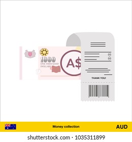 Paying by cash and invoice.  Australian dollar banknote. Real Estate Concept vector illustration.