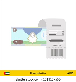Paying by cash and invoice. Dirham banknote. Real Estate Concept vector illustration.