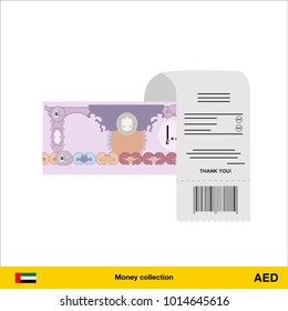 Paying by cash and invoice. Dirham banknote. Real Estate Concept vector illustration.