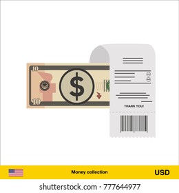Paying by cash and invoice. Dollar banknote. Real Estate Concept vector illustration.