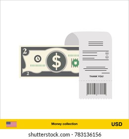Paying by cash and invoice. Dollar banknote. Real Estate Concept vector illustration.