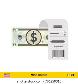 Paying by cash and invoice. Dollar banknote. Real Estate Concept vector illustration.