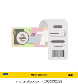 Paying by cash and invoice. Hryvnia banknote. Real Estate Concept vector illustration.