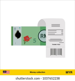 Paying by cash and invoice. Ringgit banknote. Real Estate Concept vector illustration.