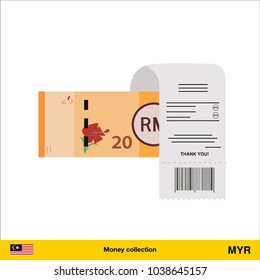 Paying by cash and invoice.  Ringgit banknote. Real Estate Concept vector illustration.