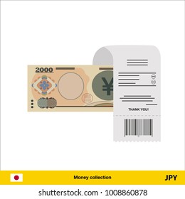 Paying by cash and invoice. Yen banknote. Real Estate Concept vector illustration.