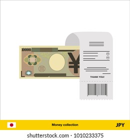 Paying by cash and invoice. Yen banknote.