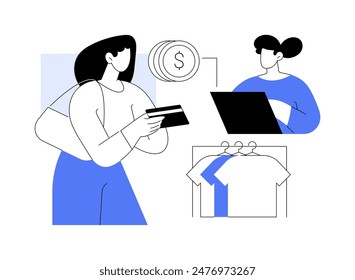 Paying by credit card isolated cartoon vector illustrations. Smiling girl pays for purchases with a plastic card, trade profession, smart retail, people shopping, banking service vector cartoon.