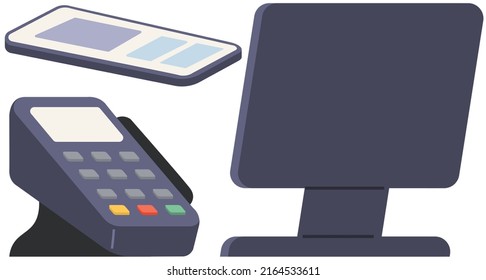 Paying by credit card using computer smartphone or pos terminal. Contactless, noncontact, cashless payment, digital banking concept. Payment through electronic devices. Transactions with virtual money