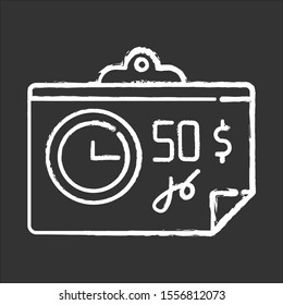 Paying for credit chalk icon. Repaying loan mothly. Bill, tax, receipt with price. Financial report. Economy. Investment, budget planning. Tracking expenses. Isolated vector chalkboard illustration