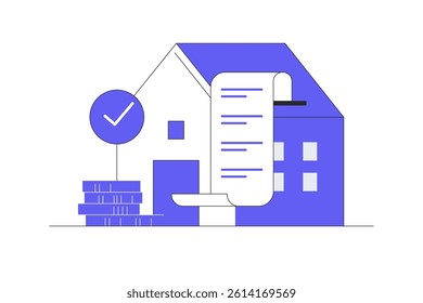 Paying electricity, utilities and household invoice bills. Home finances management and sustainable housing concept. Flat Cartoon Vector Illustration, icon. Stylish abstract design landing page