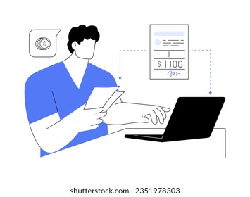 Paying fine online abstract concept vector illustration. Citizen using laptop to pay fine, government sector, filing documents online, bureaucracy industry, penalties problem abstract metaphor.