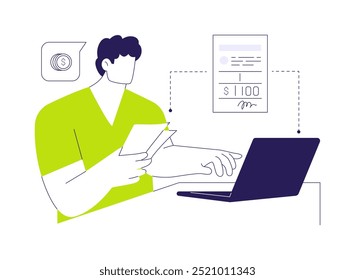 Paying fine online abstract concept vector illustration. Citizen using laptop to pay fine, government sector, filing documents online, bureaucracy industry, penalties problem abstract metaphor.