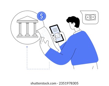 Paying fine over smartphone abstract concept vector illustration. Citizen paying fines using gadget, using smartphone for financial operations, bureaucracy procedure abstract metaphor.