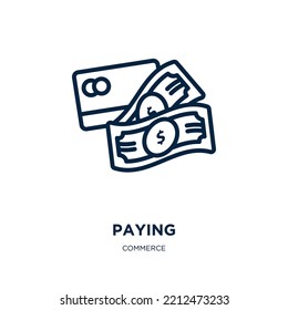 icono de pago de la colección de comercio. Icono de pago lineal delgado, de pago, esquema de pago aislado en fondo blanco. Signo de pago vectorial de línea, símbolo para web y móvil