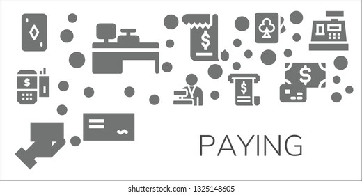 paying icon set. 11 filled paying icons.  Collection Of - Card, Cash machine, Payment terminal, Cashier, Payment method, Invoice, Cheque, Cards, Payment