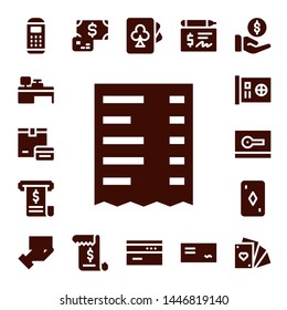 paying icon set. 17 filled paying icons.  Simple modern icons about  - Payment terminal, Cash machine, Payment, Receipt, Invoice, Card, Payment method, Cards, Cheque
