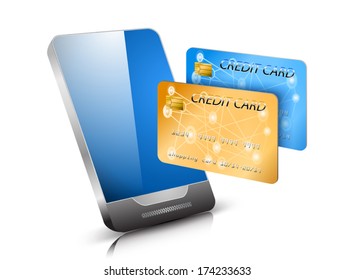 Paying on mobile on a white background