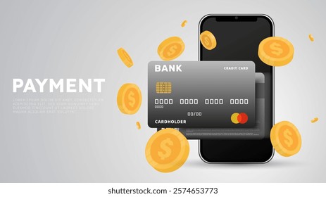 Paying online by credit card with a smartphone, Money flat icon set isolated on gray background, flat design , illustration Vector EPS 10