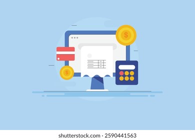 Paying online taxes, Financial accounting, Income tax payment, Online banking statement - vector illustration concept with icons