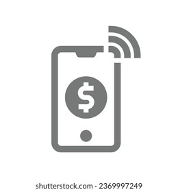 Paying and payment with phone vector icon. Smartphone and mobile banking symbol.