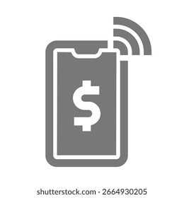 Paying and payment with phone vector icon. Smartphone and mobile banking symbol.