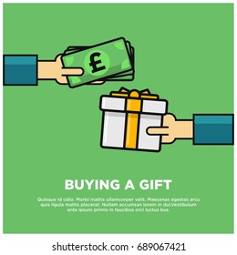 Paying Pounds in Cash for a Gift Box With Text Template