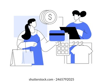 Paying for purchase isolated cartoon vector illustrations. Happy girl pays for purchases in the store, people lifestyle, shopping mall, buying new clothes and accessories vector cartoon.