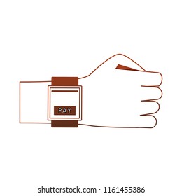 Paying from smartwatch cartoon red lines